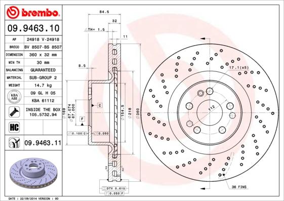 Brembo 09.9463.10 - Спирачен диск vvparts.bg