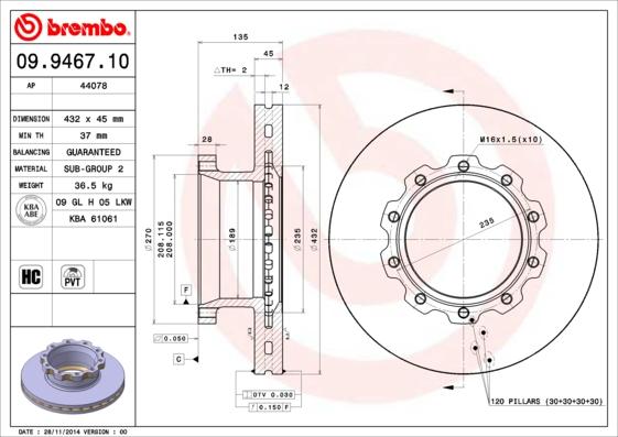 Brembo 09.9467.10 - Спирачен диск vvparts.bg