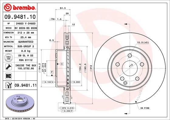 Brembo 09.9481.11 - Спирачен диск vvparts.bg