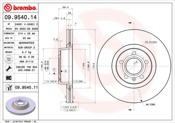 Brembo 09.9540.14 - Спирачен диск vvparts.bg