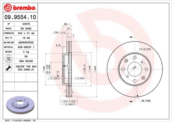 Brembo 09.9554.10 - Спирачен диск vvparts.bg