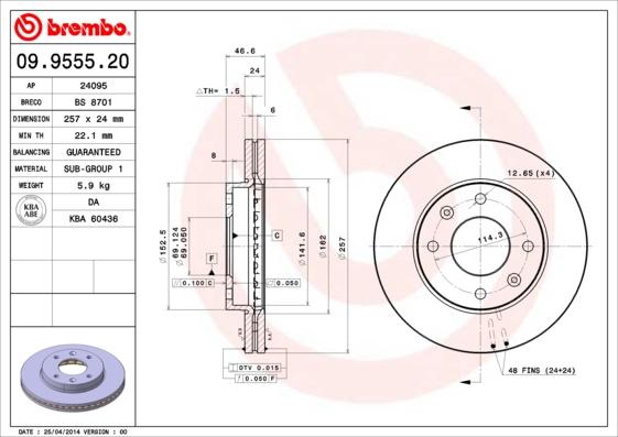 Brembo 09.9555.20 - Спирачен диск vvparts.bg