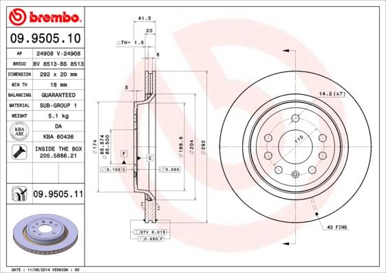 Brembo 09.9505.11 - Спирачен диск vvparts.bg