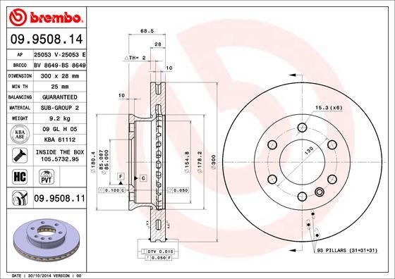 Brembo 09.9508.14 - Спирачен диск vvparts.bg