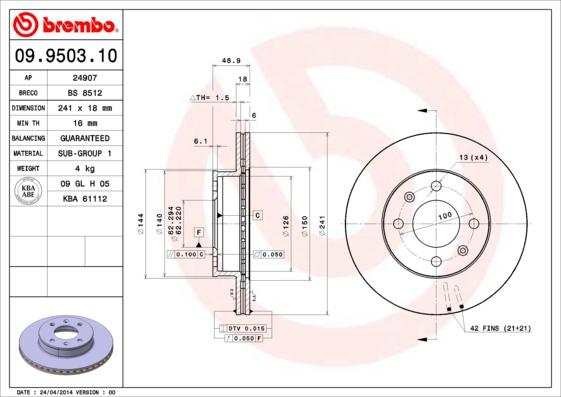 Brembo 09.9503.10 - Спирачен диск vvparts.bg
