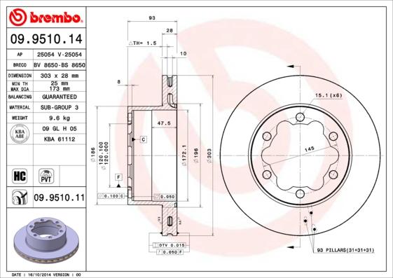 Brembo 09.9510.14 - Спирачен диск vvparts.bg