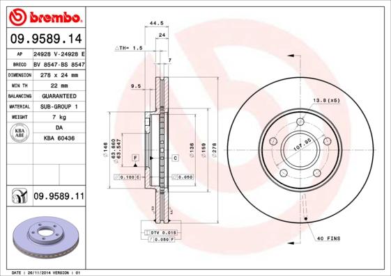 Brembo 09.9589.14 - Спирачен диск vvparts.bg