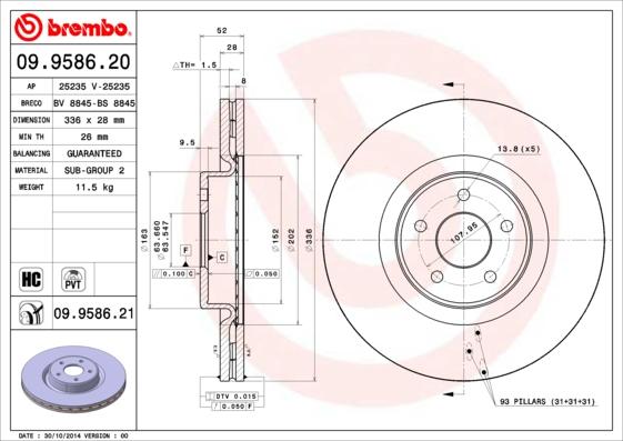 Brembo 09.9586.21 - Спирачен диск vvparts.bg