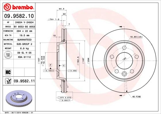 Brembo 09.9582.10 - Спирачен диск vvparts.bg