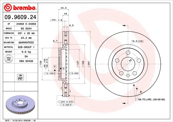 Brembo 09.9609.24 - Спирачен диск vvparts.bg