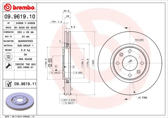 Brembo 09.9619.10 - Спирачен диск vvparts.bg