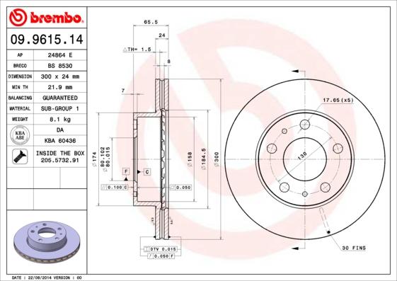 Brembo 09.9615.14 - Спирачен диск vvparts.bg