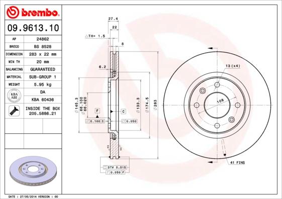 Brembo 09.9613.10 - Спирачен диск vvparts.bg