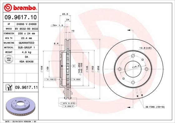 Brembo 09.9617.11 - Спирачен диск vvparts.bg