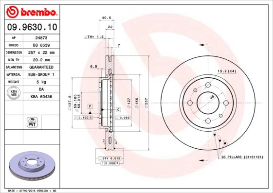 Brembo 09.9630.10 - Спирачен диск vvparts.bg