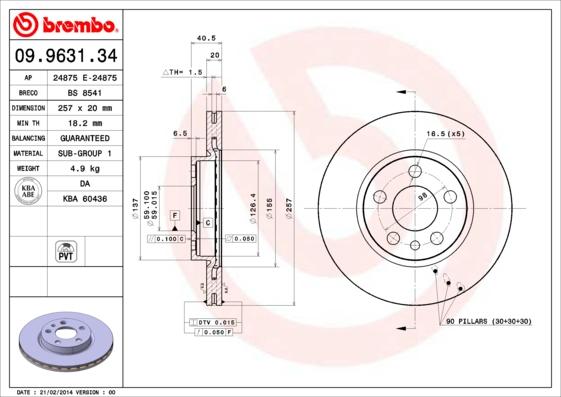 Brembo 09.9631.34 - Спирачен диск vvparts.bg
