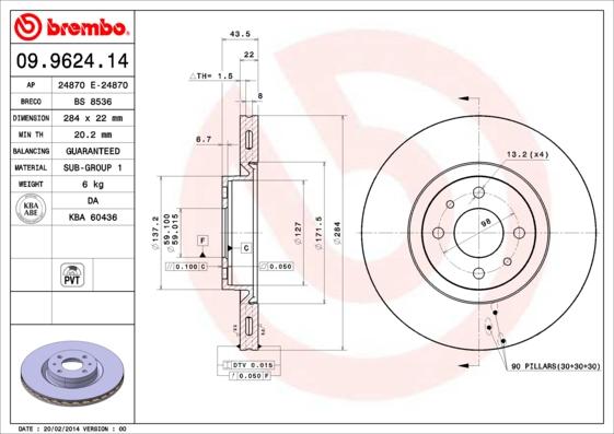 Brembo 09.9624.14 - Спирачен диск vvparts.bg