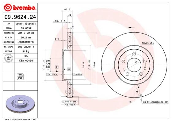 Brembo 09.9624.24 - Спирачен диск vvparts.bg