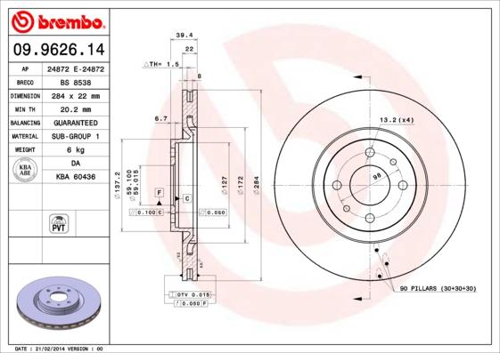 Brembo 09.9626.14 - Спирачен диск vvparts.bg