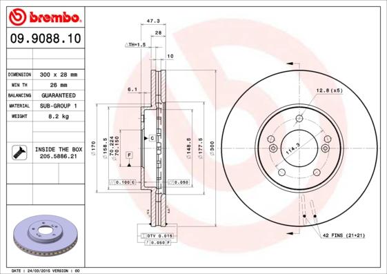 Brembo 09.9088.10 - Спирачен диск vvparts.bg