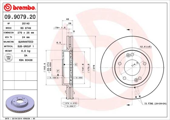 Brembo 09.9079.20 - Спирачен диск vvparts.bg