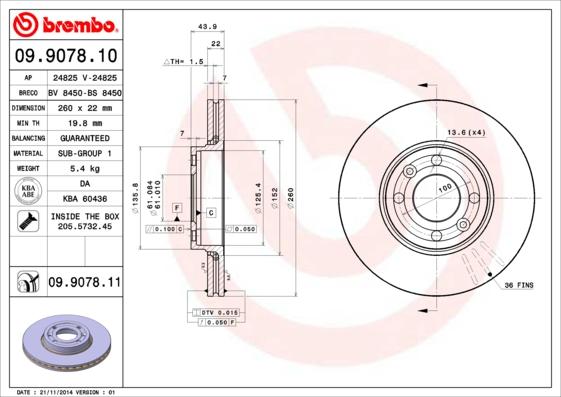 Brembo 09.9078.10 - Спирачен диск vvparts.bg
