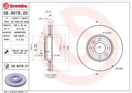 Brembo 09.9078.20 - Спирачен диск vvparts.bg