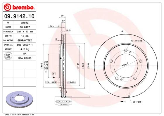 Brembo 09.9142.10 - Спирачен диск vvparts.bg