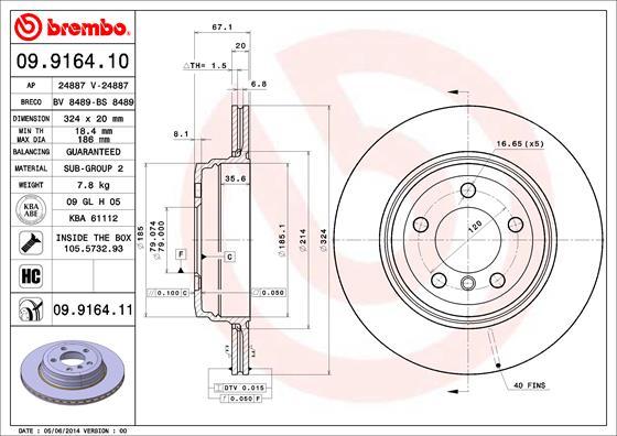 Brembo 09.9164.10 - Спирачен диск vvparts.bg