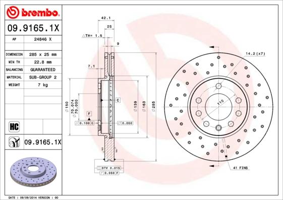 Brembo 09.9165.1X - Спирачен диск vvparts.bg