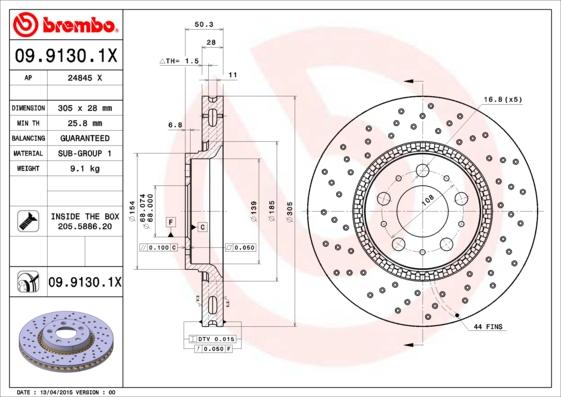 Brembo 09.9130.1X - Спирачен диск vvparts.bg