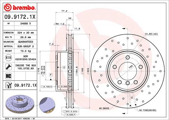 Brembo 09.9172.1X - Спирачен диск vvparts.bg