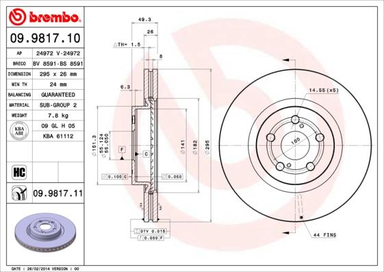 Brembo 09.9817.11 - Спирачен диск vvparts.bg