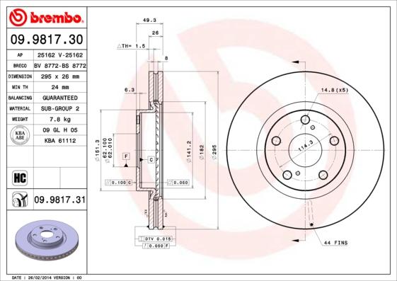 Brembo 09.9817.31 - Спирачен диск vvparts.bg