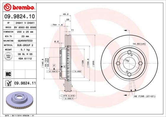 Brembo 09.9824.10 - Спирачен диск vvparts.bg