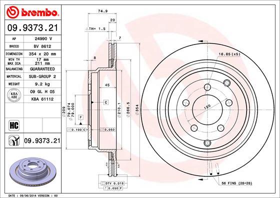 Brembo 09.9373.21 - Спирачен диск vvparts.bg