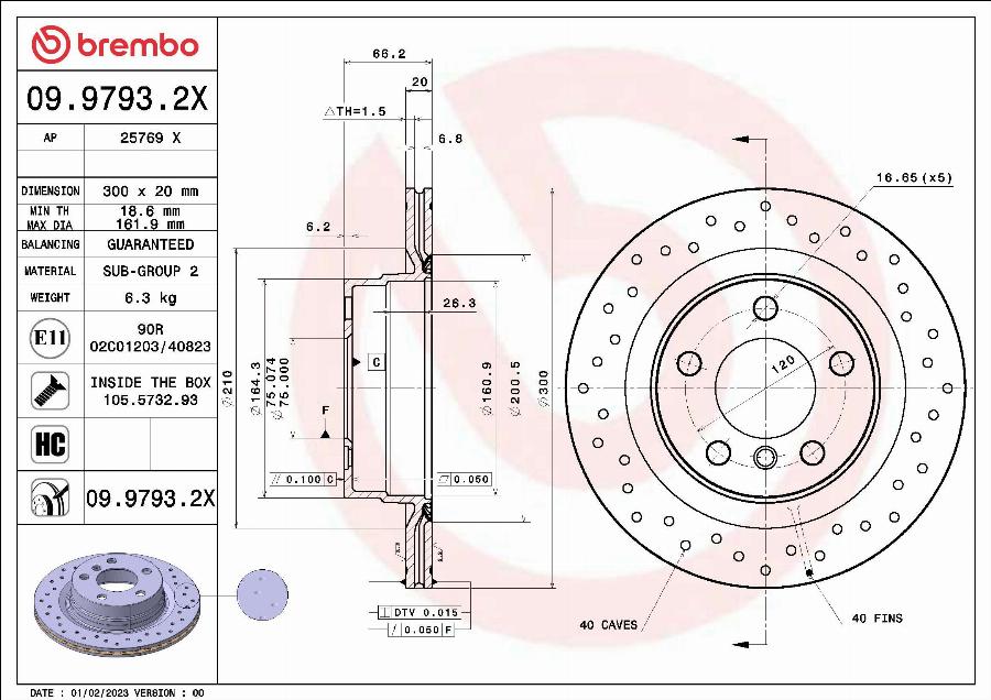 Brembo 09.9793.2X - Спирачен диск vvparts.bg