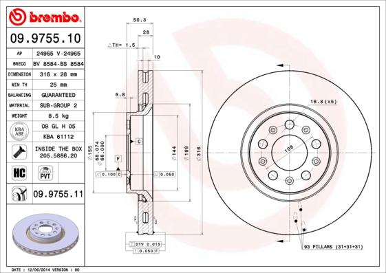 Brembo 09.9755.11 - Спирачен диск vvparts.bg