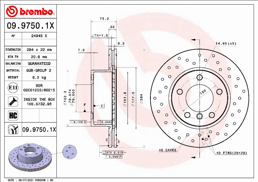 Brembo 09.9750.1X - Спирачен диск vvparts.bg