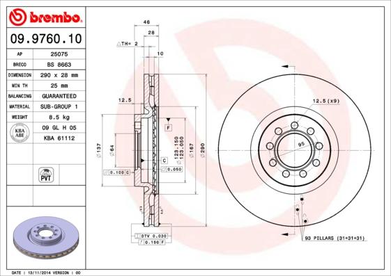 Brembo 09.9760.10 - Спирачен диск vvparts.bg