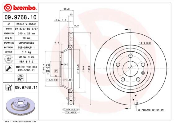 Brembo 09.9768.11 - Спирачен диск vvparts.bg