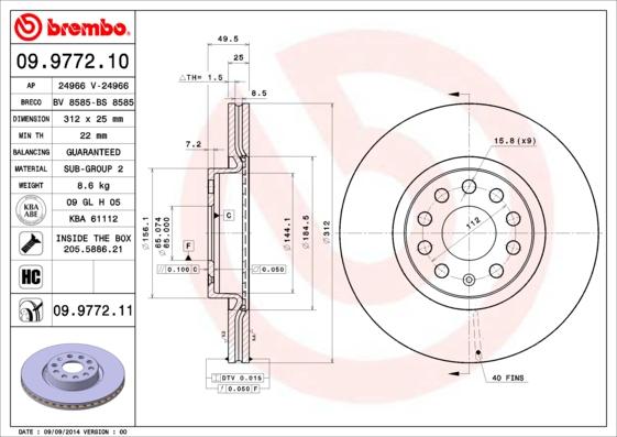 Brembo 09.9772.11 - Спирачен диск vvparts.bg