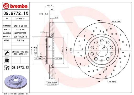 Brembo 09.9772.1X - Спирачен диск vvparts.bg