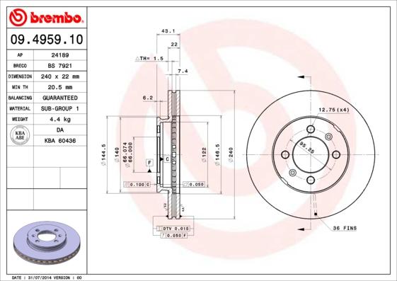 Brembo 09.4959.10 - Спирачен диск vvparts.bg