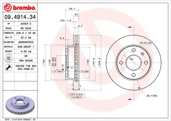 Brembo 09.4914.34 - Спирачен диск vvparts.bg