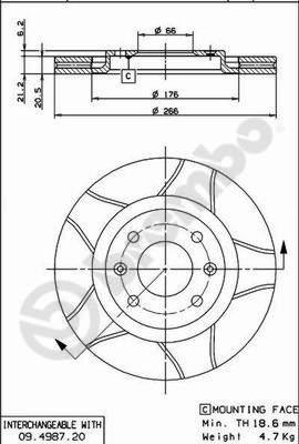 Brembo 09.4987.76 - Спирачен диск vvparts.bg