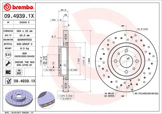 Brembo 09.4939.1X - Спирачен диск vvparts.bg