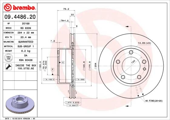 Brembo 09.4486.20 - Спирачен диск vvparts.bg