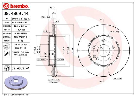 Brembo 09.4869.41 - Спирачен диск vvparts.bg