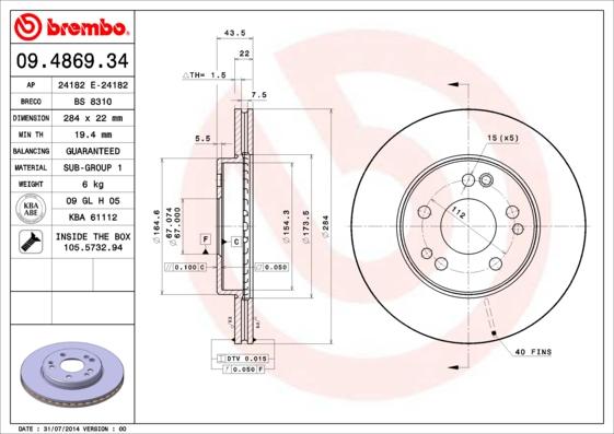 Brembo 09.4869.34 - Спирачен диск vvparts.bg